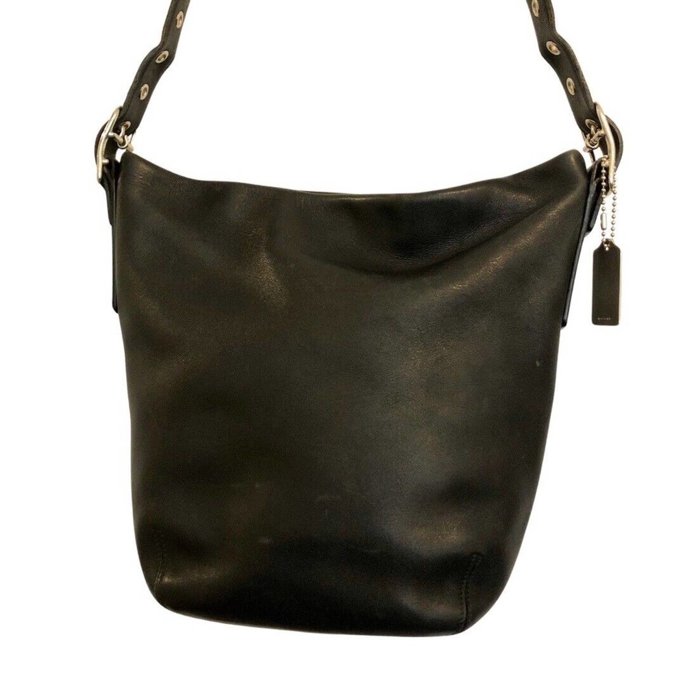 Coach Bucket Bag Crossbody Black Leather Vintage Legacy Top Zip Adjustable Strap